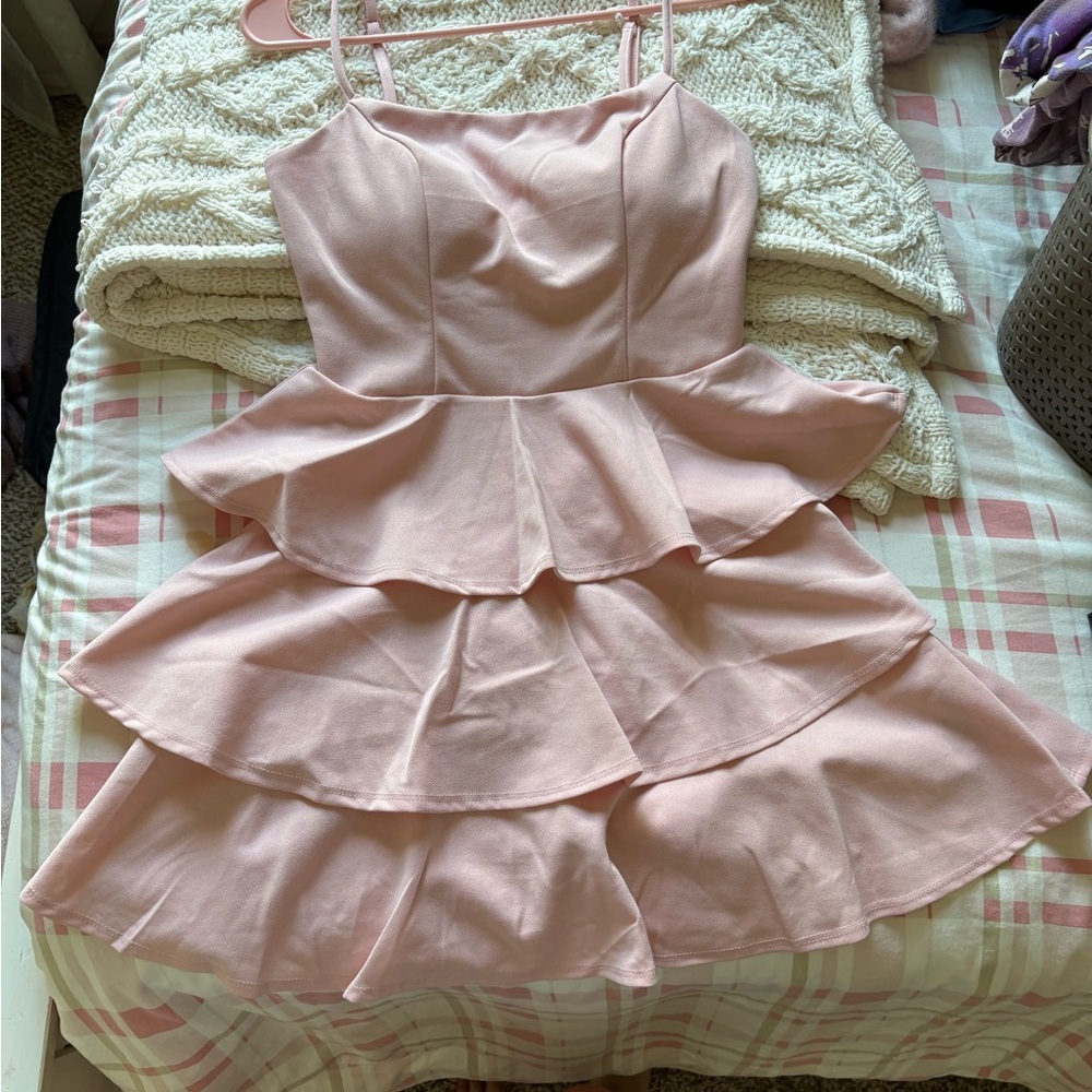 Francesca's Collections Pink Tiered Mini Dress